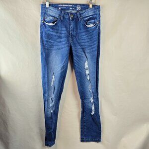 LRG Jeans Mens 30x29 Blue Denim Skinny Distressed Casual Streetwear Stretch A09-